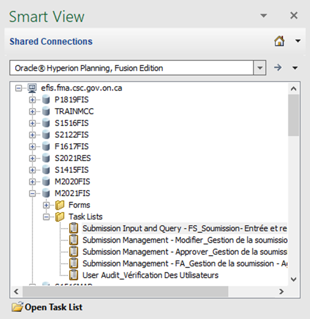 EFIS task list in Smart View